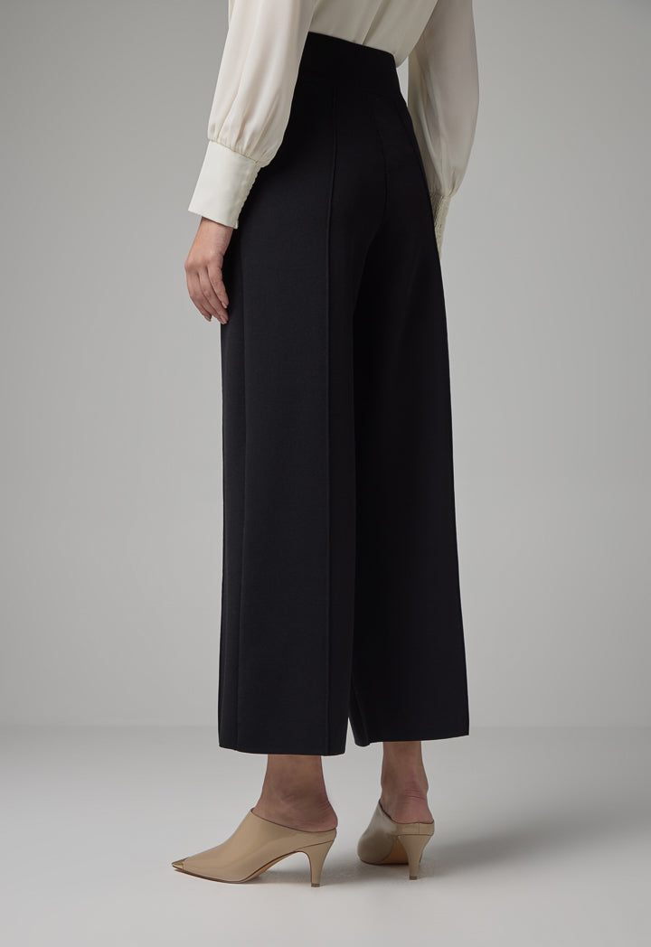 Choice Knitted Pin Tuck Wide Leg Trousers Black