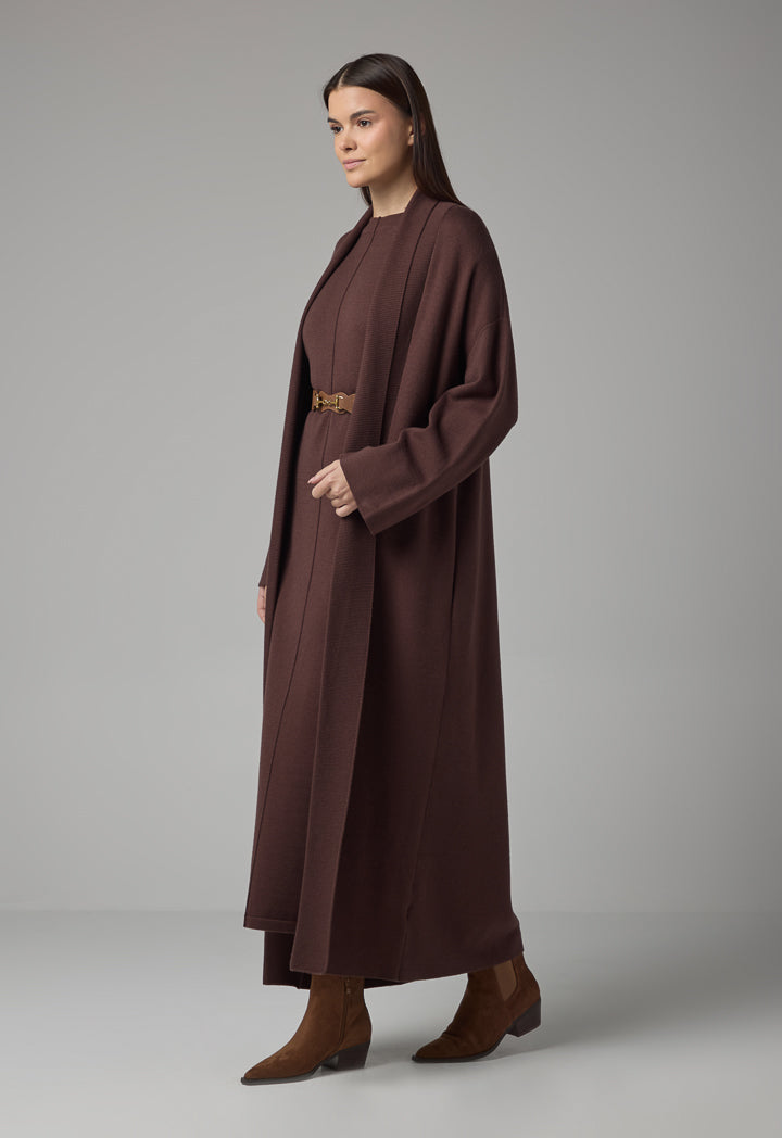 Choice Solid Drop Shoulder Knitted Winter Abaya Brown