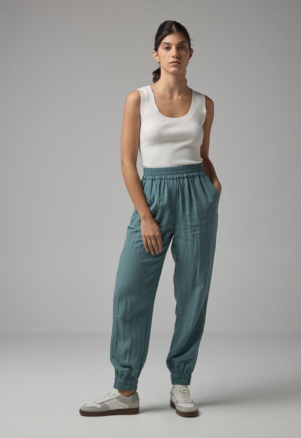 Choice Single Tone Elastic Waistband Trousers Green