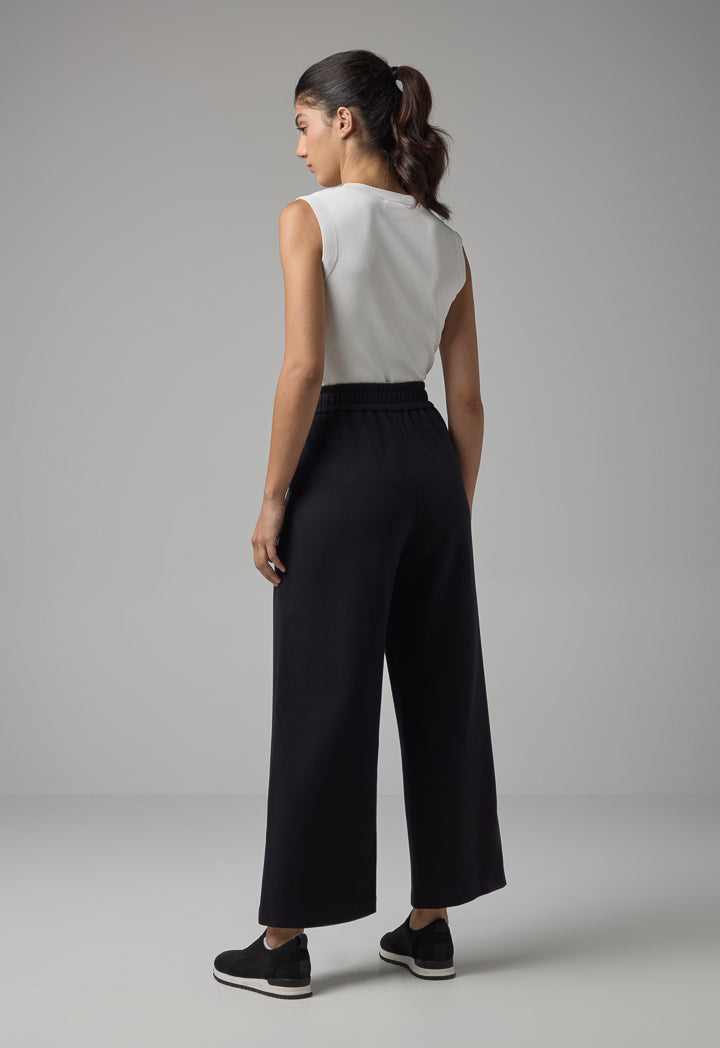 Choice Wide Leg Drawstring Solid Trousers Black