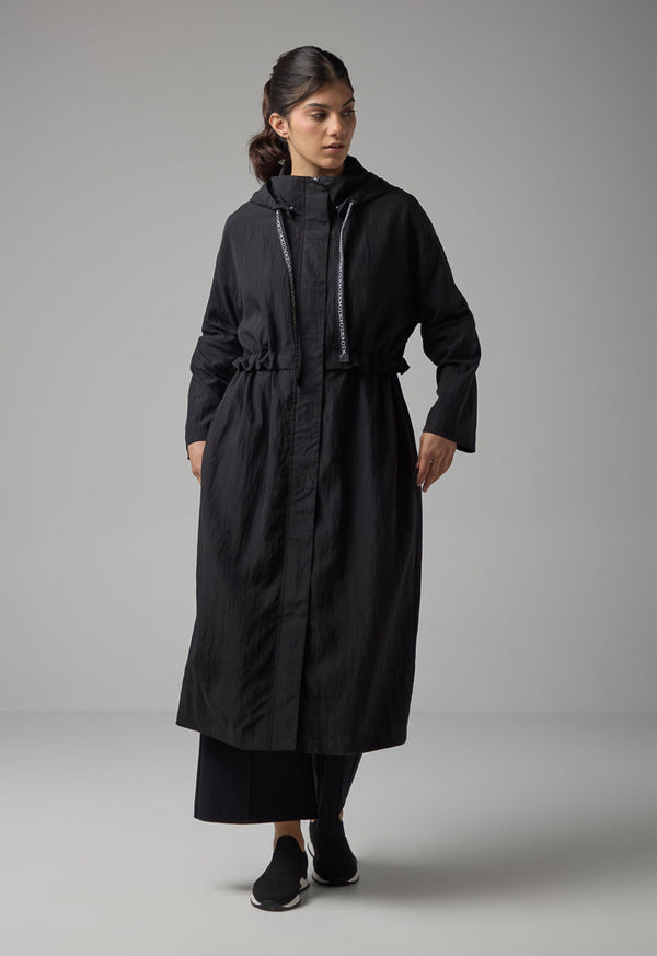 Choice Solid Hooded Neck Midi Jacket Black