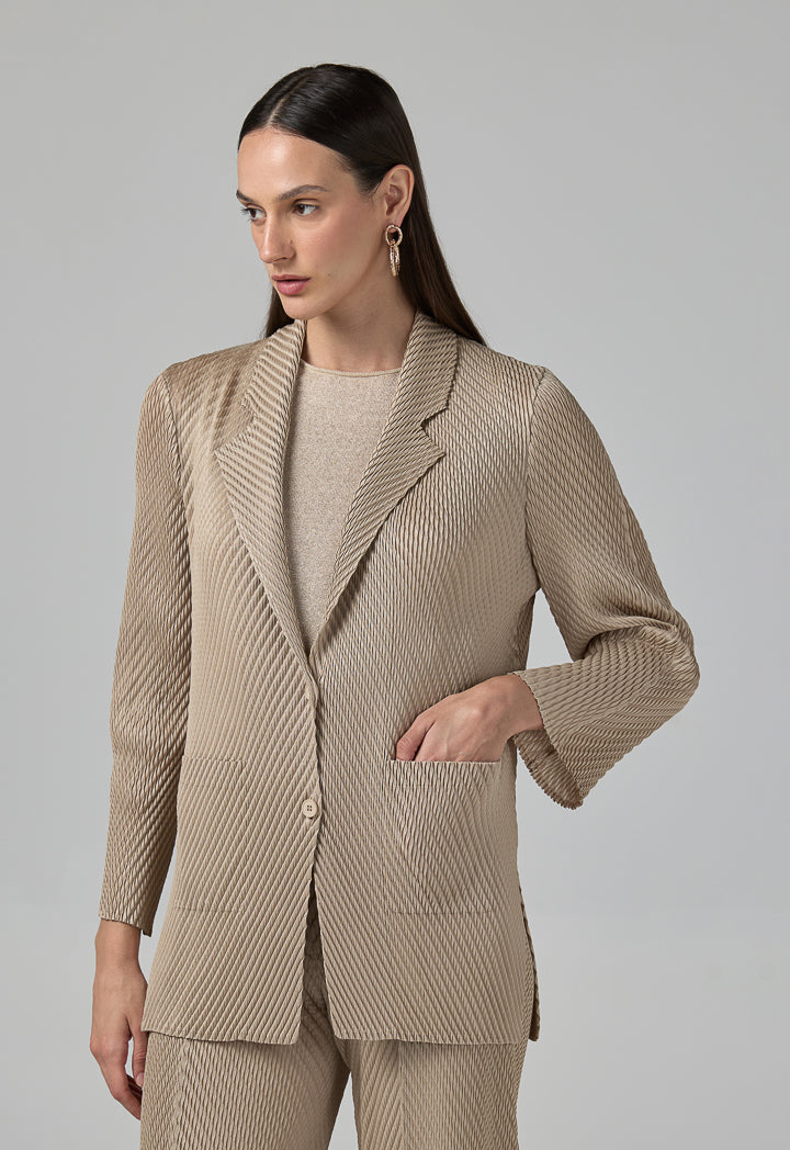 Choice Front Pocket Notched Collar Jacket Beige