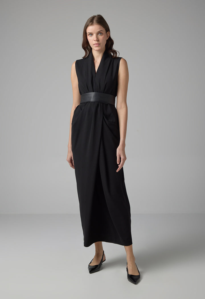 Choice Belted Sleeveless Maxi Dress Black