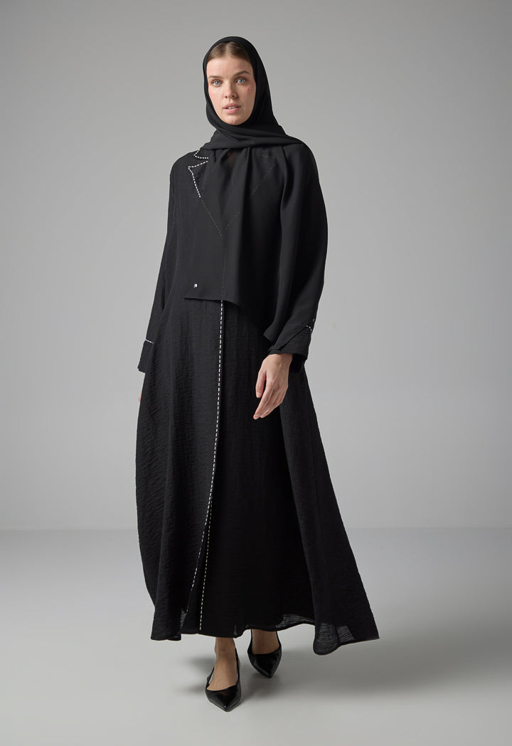 Choice Solid Crinkled Oversized Abaya With Hijab Black