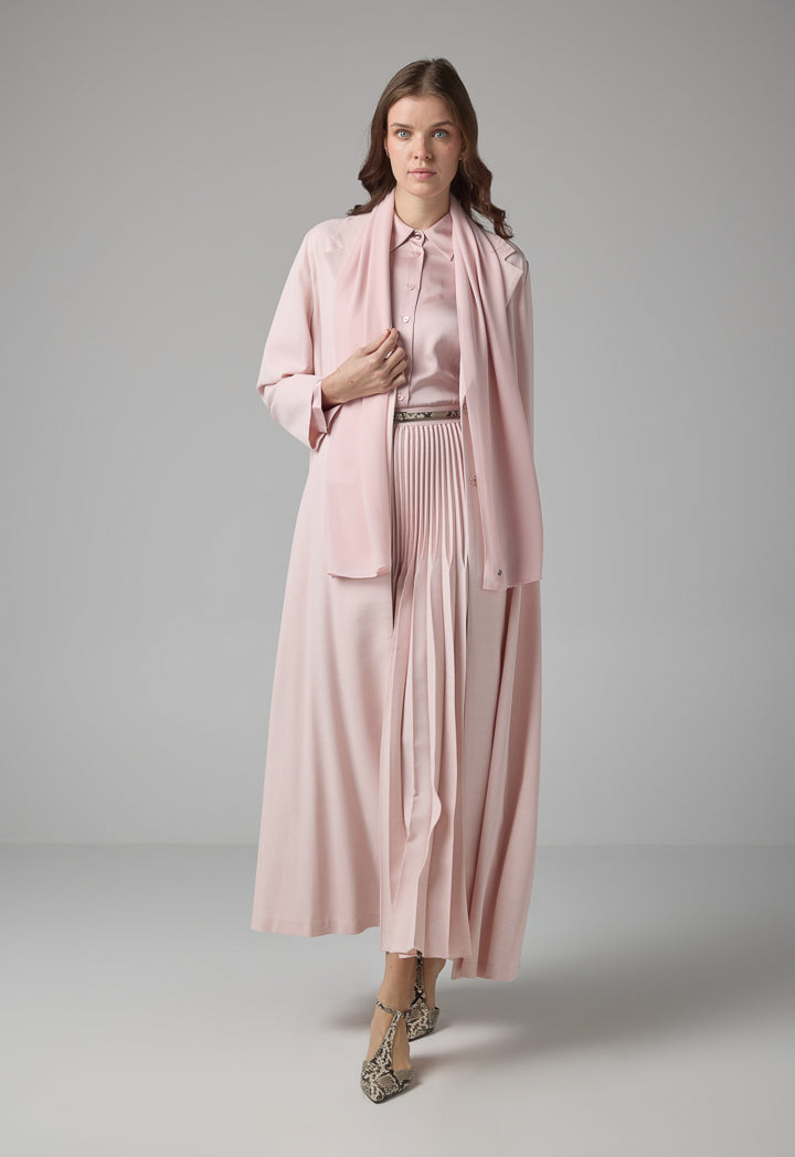 Choice Notched Collar Solid Abaya With Hijab Pink