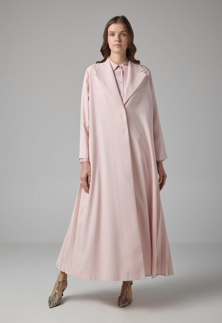 Choice Notched Collar Solid Abaya With Hijab Pink