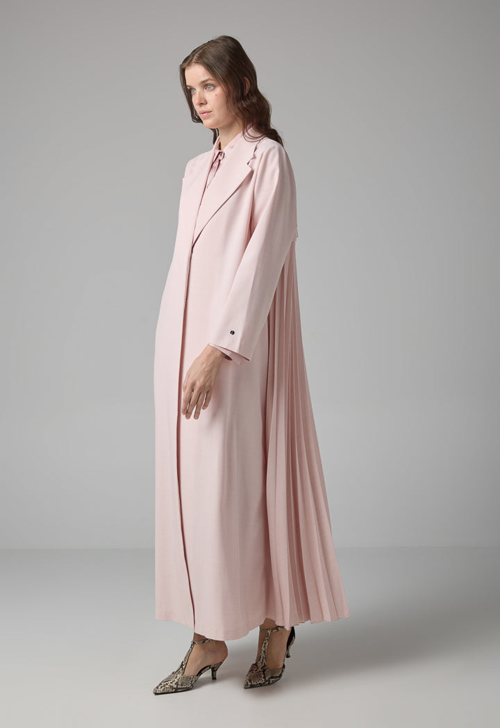 Choice Notched Collar Solid Abaya With Hijab Pink