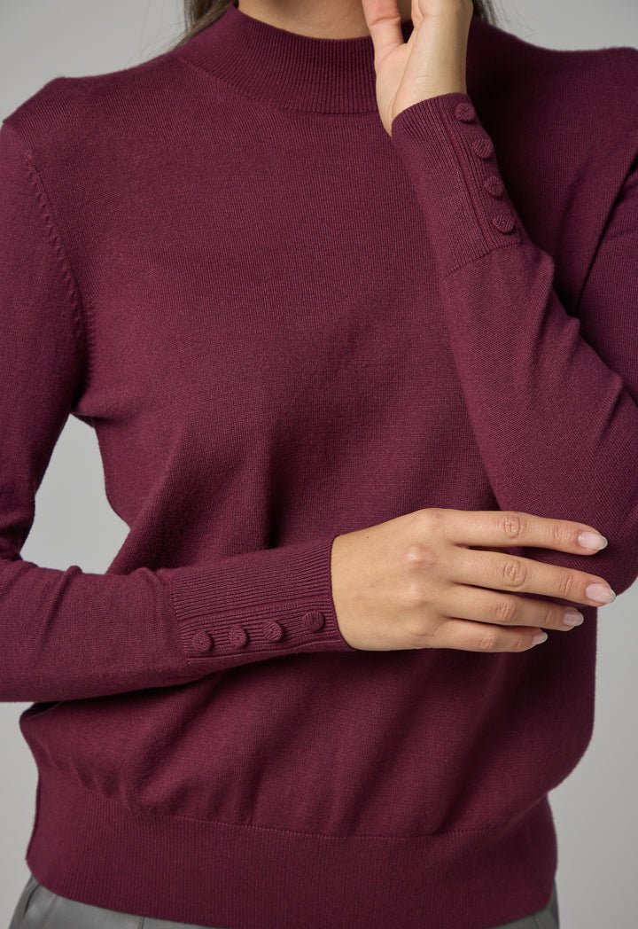 Choice High Round Neck Knitted Basic Blouse Burgundy