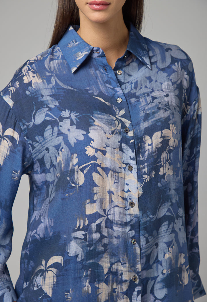 Choice Floral Print Regular Fit Shirt Navy