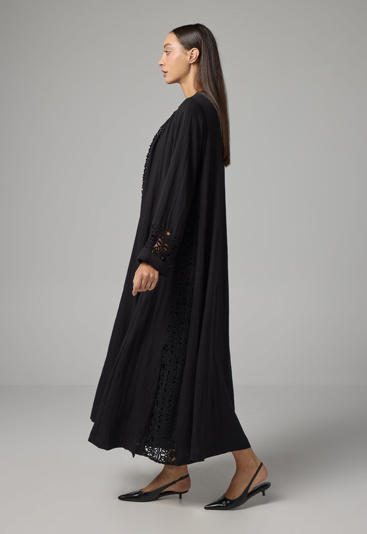 Choice Solid Schiffli Oversized Abaya Black