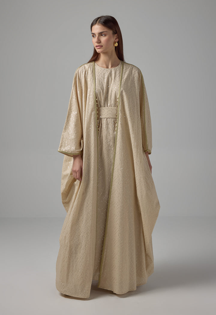 Choice Oversized Sequin Maxi Abaya Beige