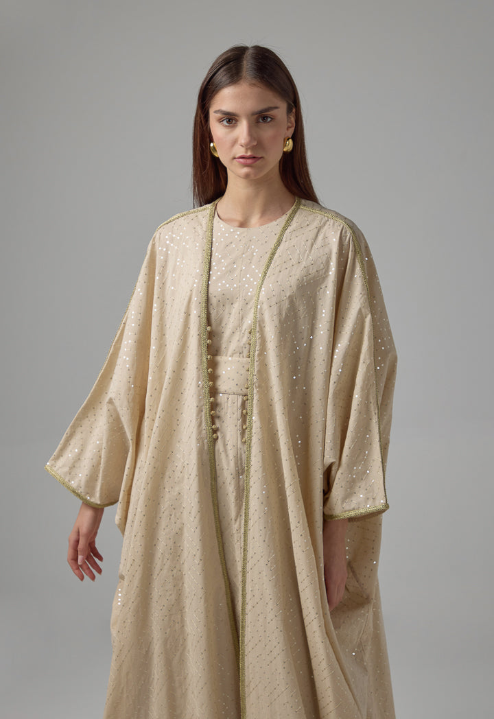 Choice Oversized Sequin Maxi Abaya Beige
