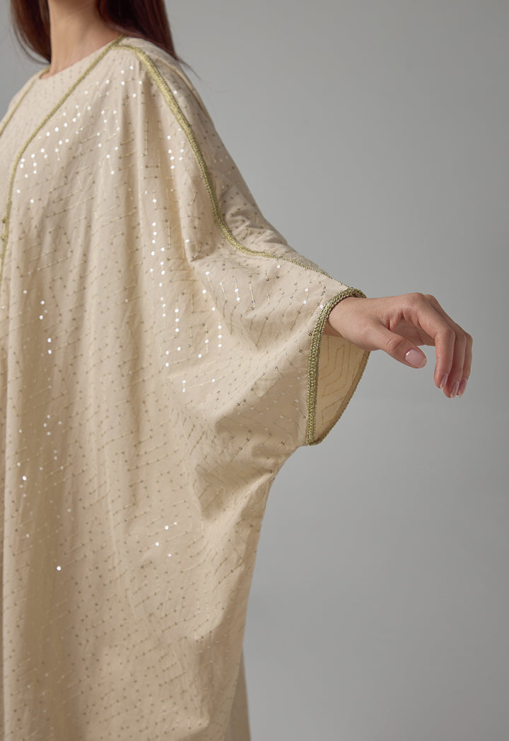 Choice Oversized Sequin Maxi Abaya Beige