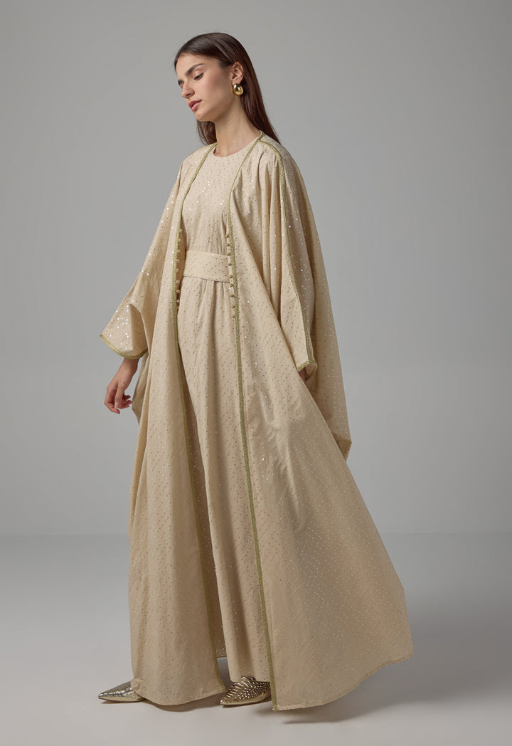 Choice Oversized Sequin Maxi Abaya Beige