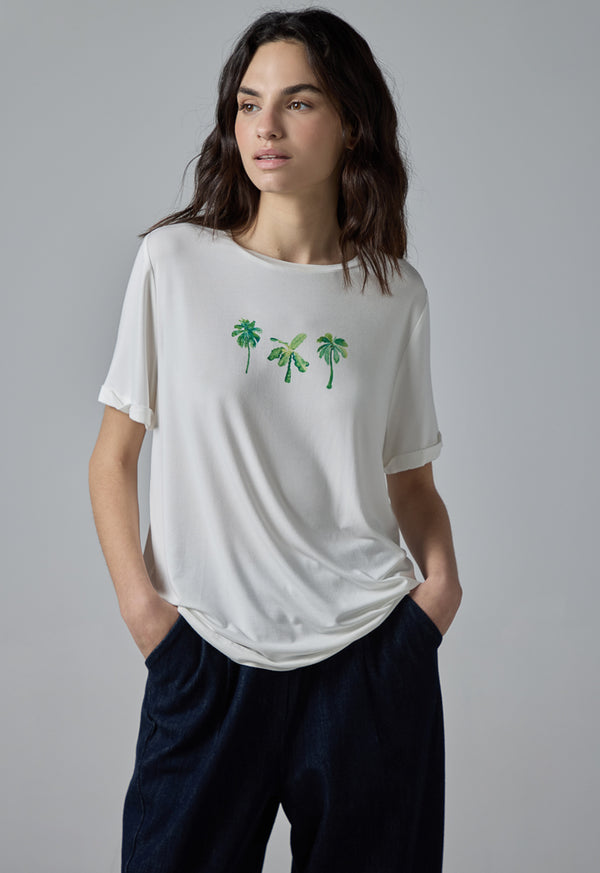 Choice Printed Motif Short Sleeve T-Shirt Off White