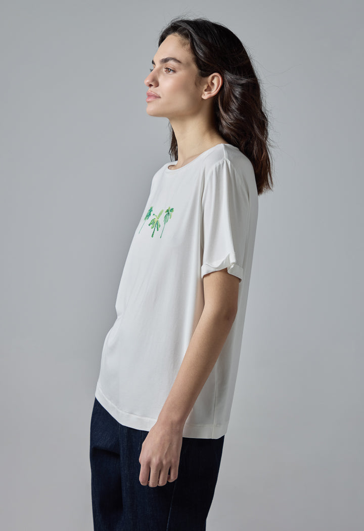 Choice Printed Motif Short Sleeve T-Shirt Off White