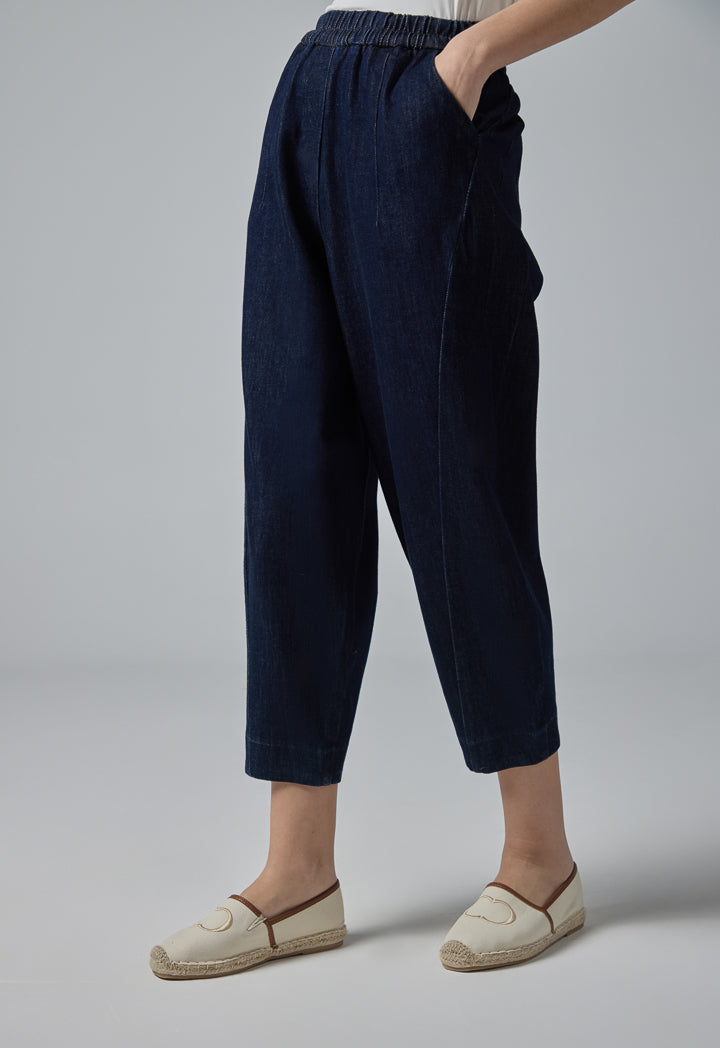 Choice Solid Elasticated Waist Balloon Fit Trousers Navy