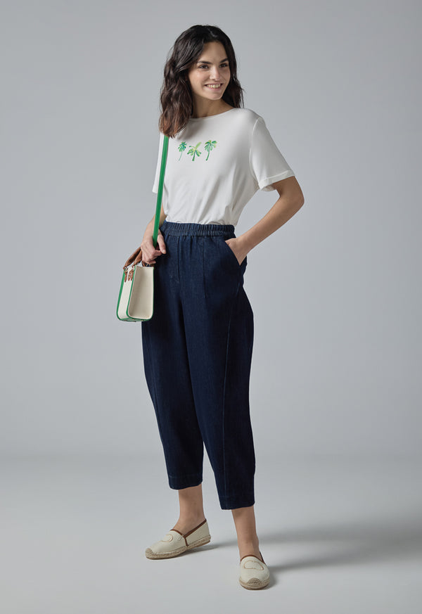 Choice Solid Elasticated Waist Balloon Fit Trousers Navy