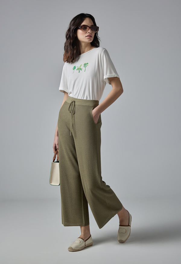 Choice Lurex Straight Wide Leg Knitted Culottes Taupe