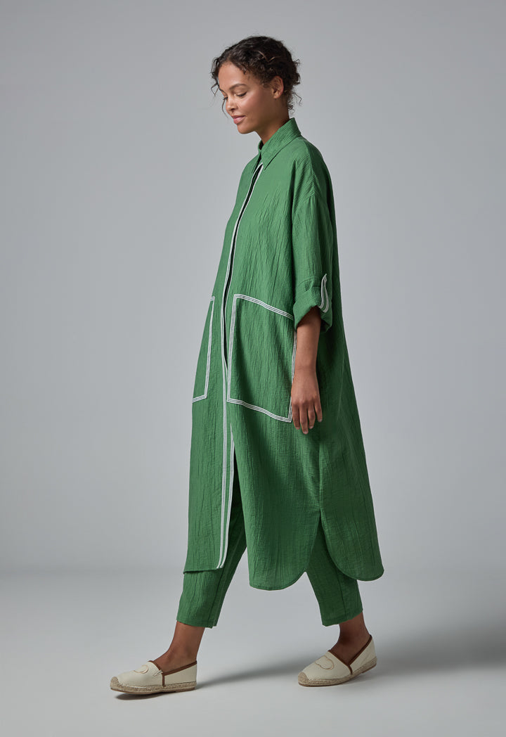 Choice Solid Crinkled Drop Shoulder Abaya Green