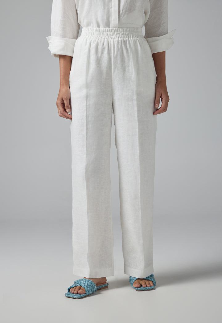 Choice Solid Wide Leg Elasticated Waist Trousers Off White