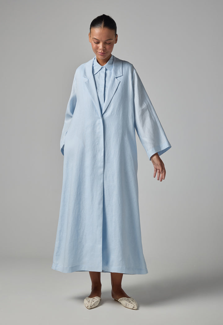Choice Solid Long Sleeve Linen Abaya Sky Blue