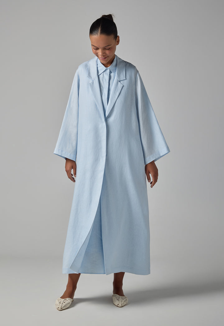 Choice Solid Long Sleeve Linen Abaya Sky Blue