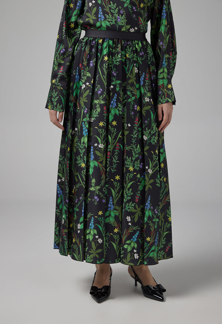 Choice Floral Printed Pleated Elastic Waistband Skirt Multi Color