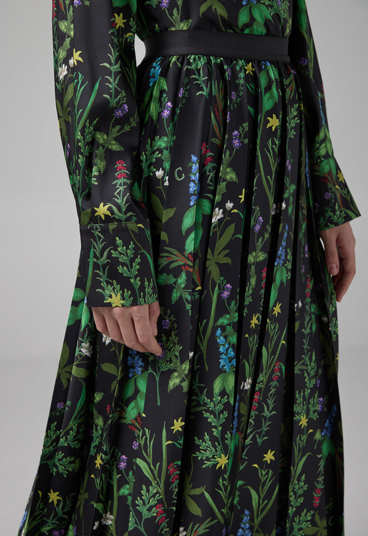 Choice Floral Printed Pleated Elastic Waistband Skirt Multi Color