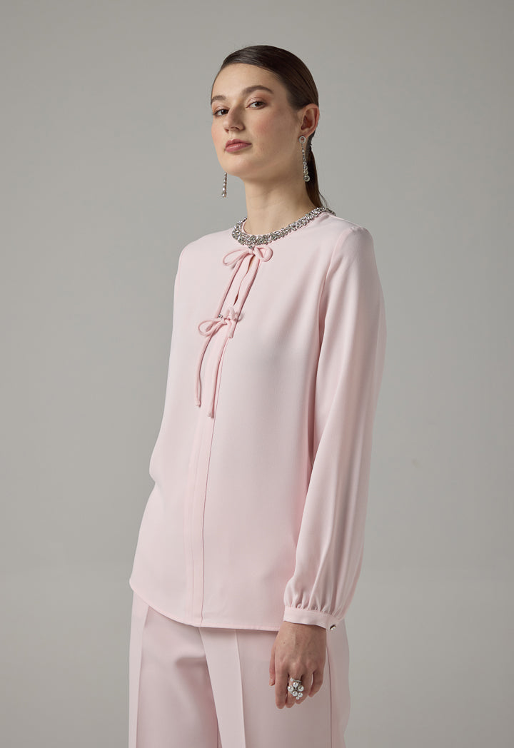 Choice Crystal Embellished Bow-Detail Blouse Pink