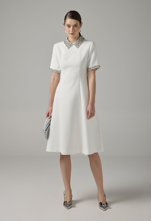 Choice Short Sleeves Midi Dress Off White