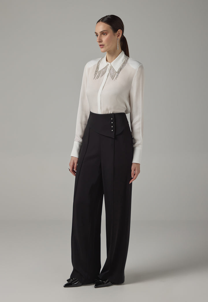 Choice Pin Tuck Wide Leg Basic Trousers Black