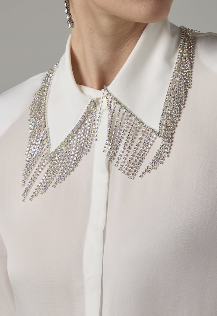 Choice Solid Crystal Embellished Shirt Off White