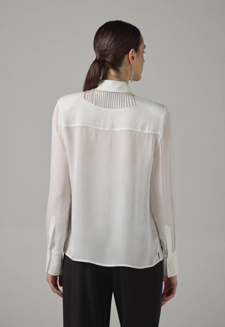 Choice Solid Crystal Embellished Shirt Off White