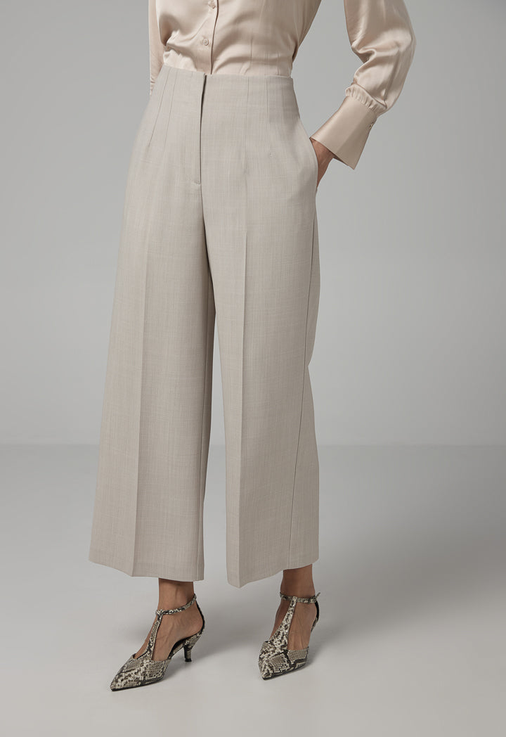 Choice Solid Wide Leg Trousers Cream