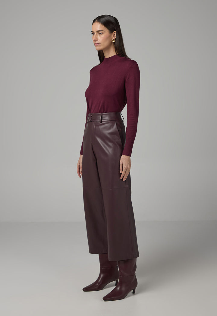 Choice Pu Leather Wide Legs Basic Trousers Burgundy