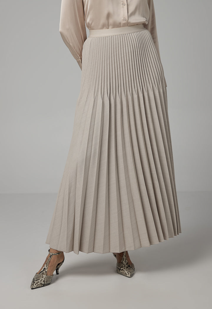 Choice Solid Pleated Elastic Waistband Skirt Cream