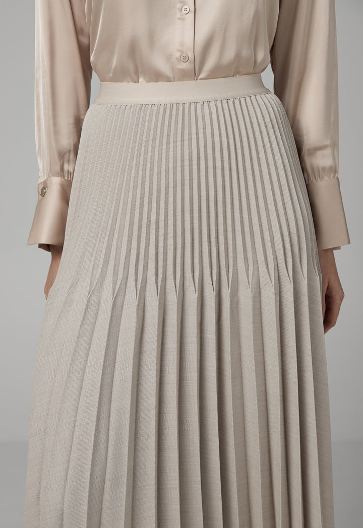 Choice Solid Pleated Elastic Waistband Skirt Cream