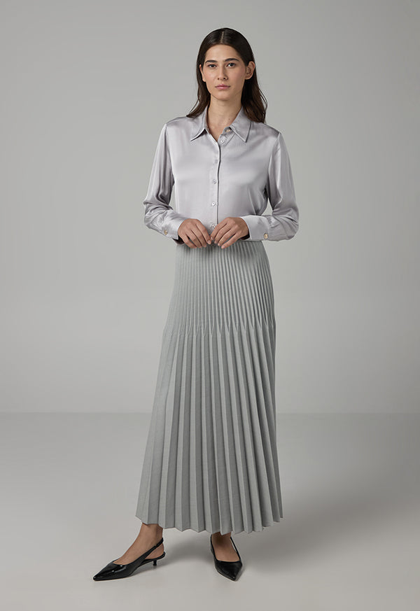 Choice Solid Pleated Elastic Waistband Skirt Grey