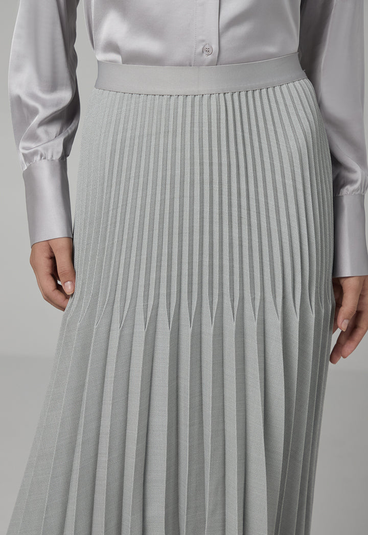 Choice Solid Pleated Elastic Waistband Skirt Grey