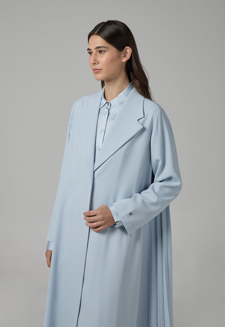 Choice Notched Collar Solid Abaya With Hijab Blue