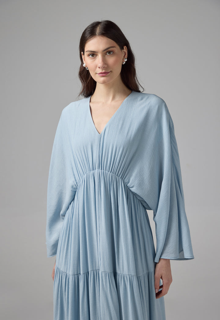 Choice V-Neck Elastic Waist Dress Blue