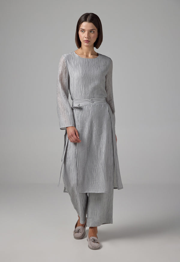 Choice Textured Overlay Solid Trousers Grey