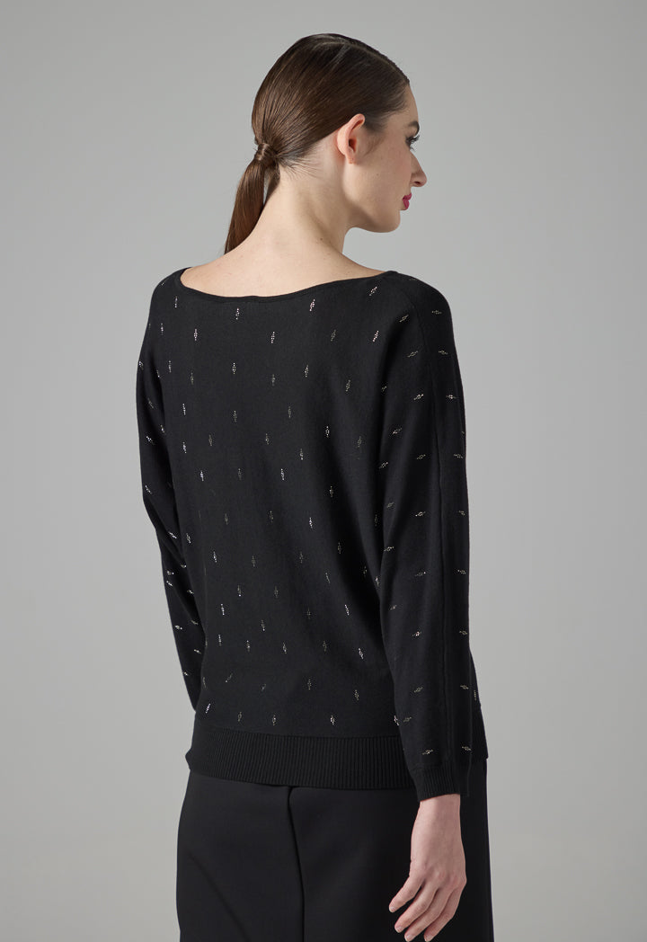 Choice Single Tone Ribbed Knitted Blouse Black