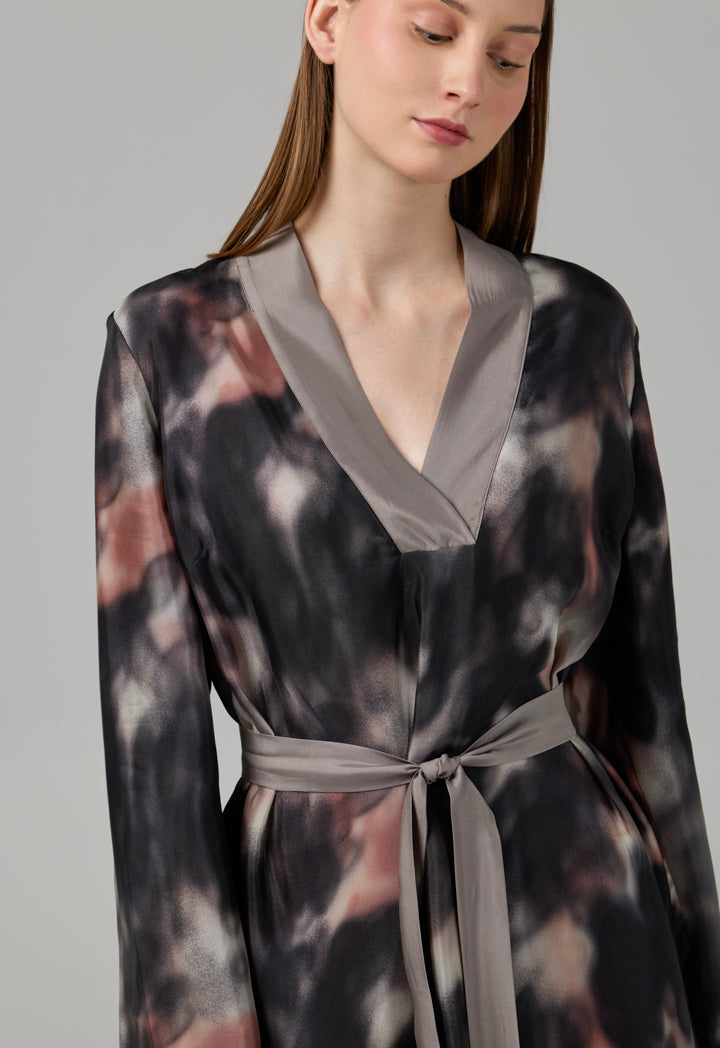 Choice Flared Printed Belted Dress  Multi Color