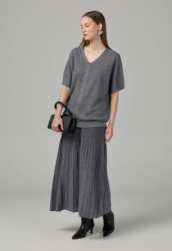 Choice Short Sleeves Knitted Lurex Blouse Silver