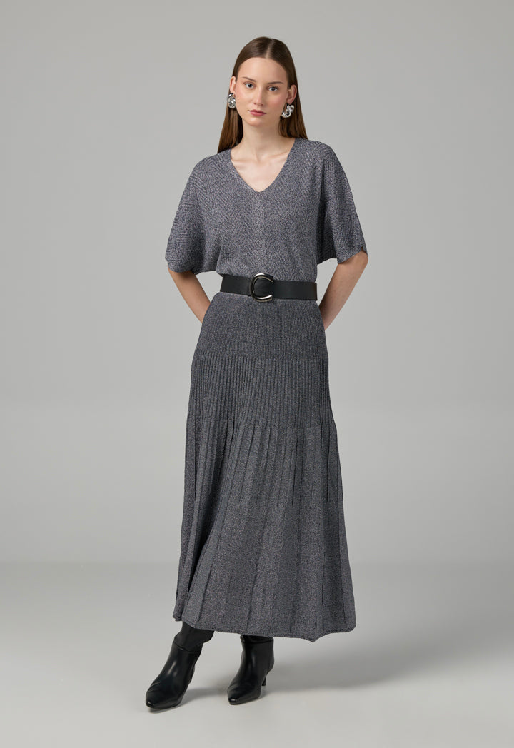 Choice Knitted Pleated Lurex Skirt Silver