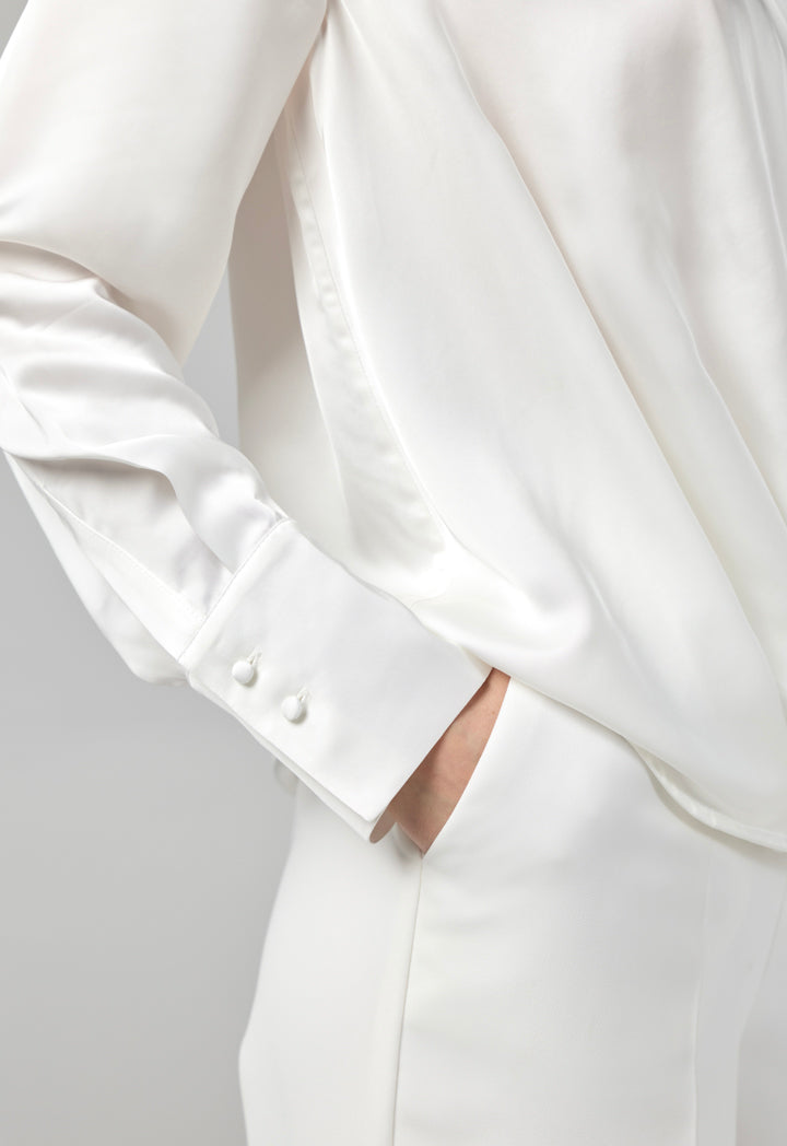 Choice Long Sleeves Satin Bodysuit Top Off White