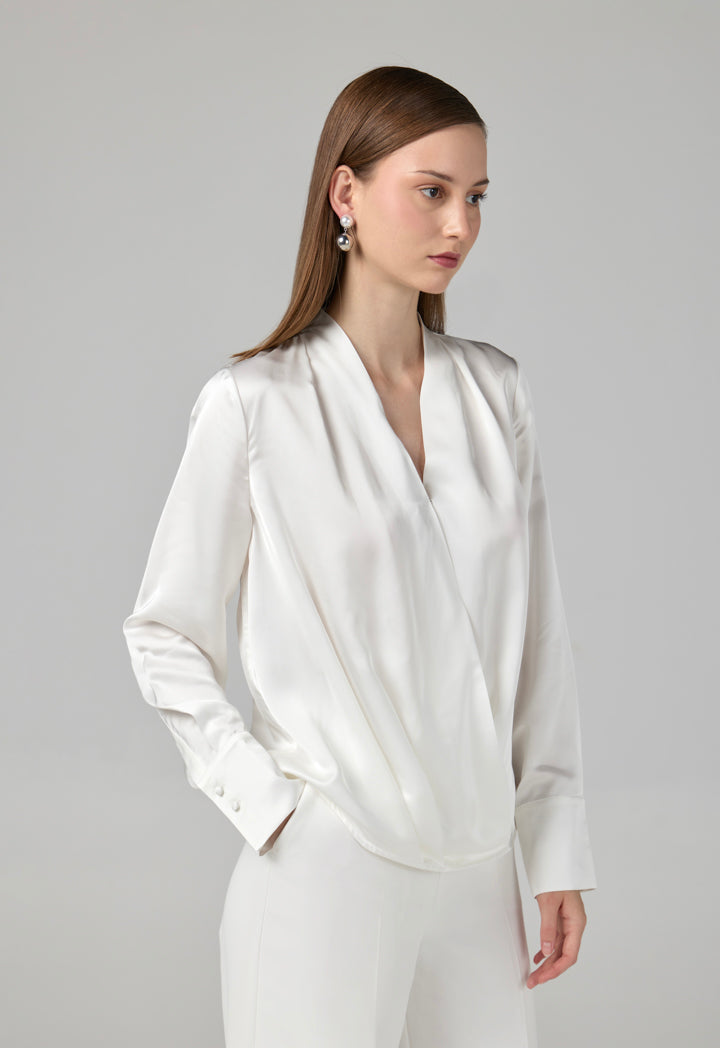 Choice Long Sleeves Satin Bodysuit Top Off White