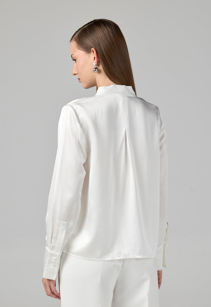 Choice Long Sleeves Satin Bodysuit Top Off White